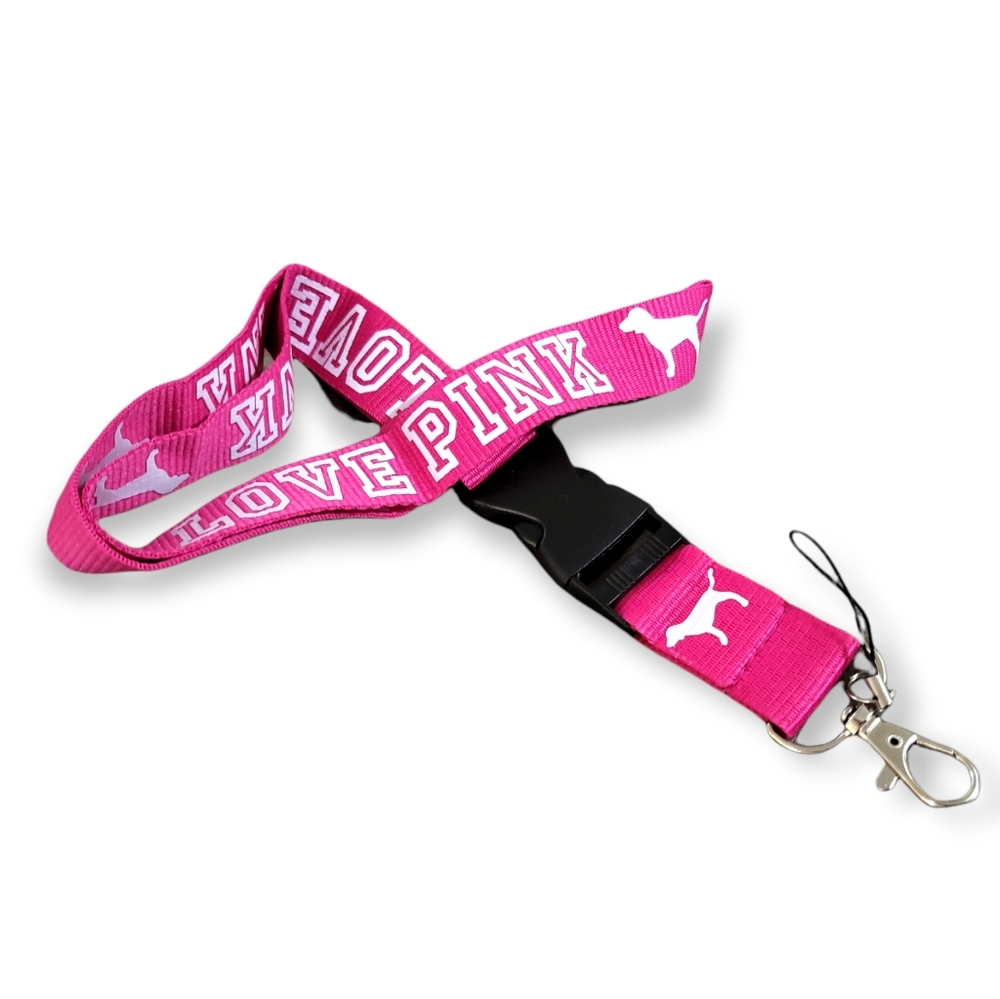 New Victoria's Secret PINK Lanyard Keychain Pink & White Logo